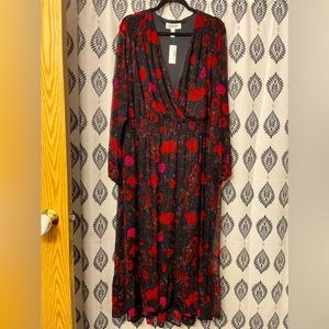 ADDITION-ELLE 4X Wrap-Look Dress Black Floral
